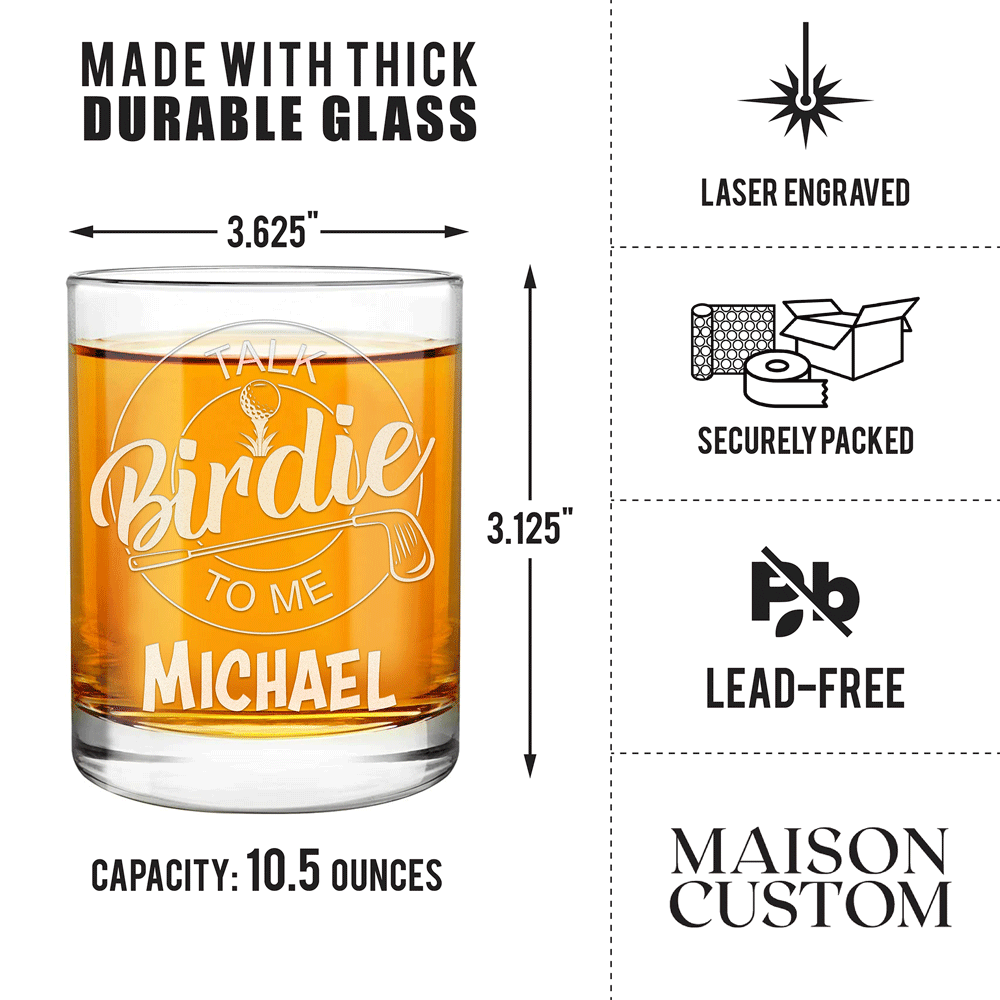 Personalized Whiskey Glass - "Talk Birdie To Me"