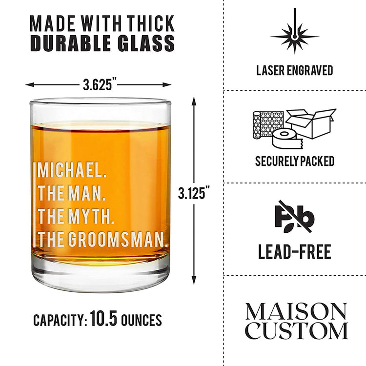 Personalized Whiskey Glass - "The Man, The Myth"