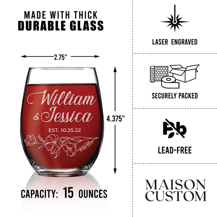 Personalized Stemless Wine Glass - "Floral Relationship Set"