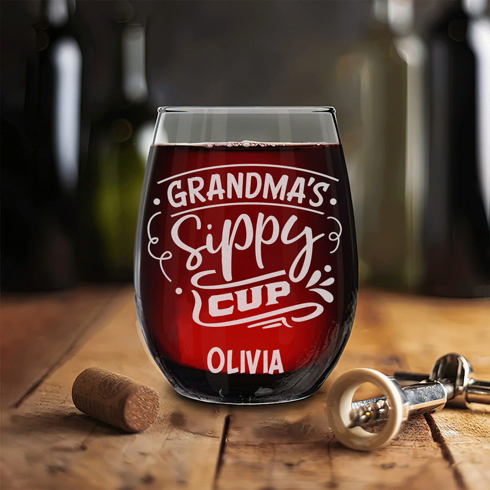 Personalized Stemless Wine Glass - "Grandma's Sippy Cup"