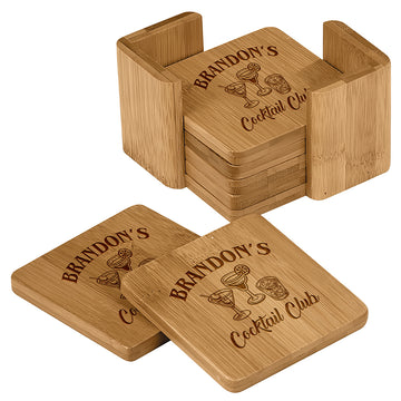 Personalized Bamboo Coaster Set - "Cocktail Club"