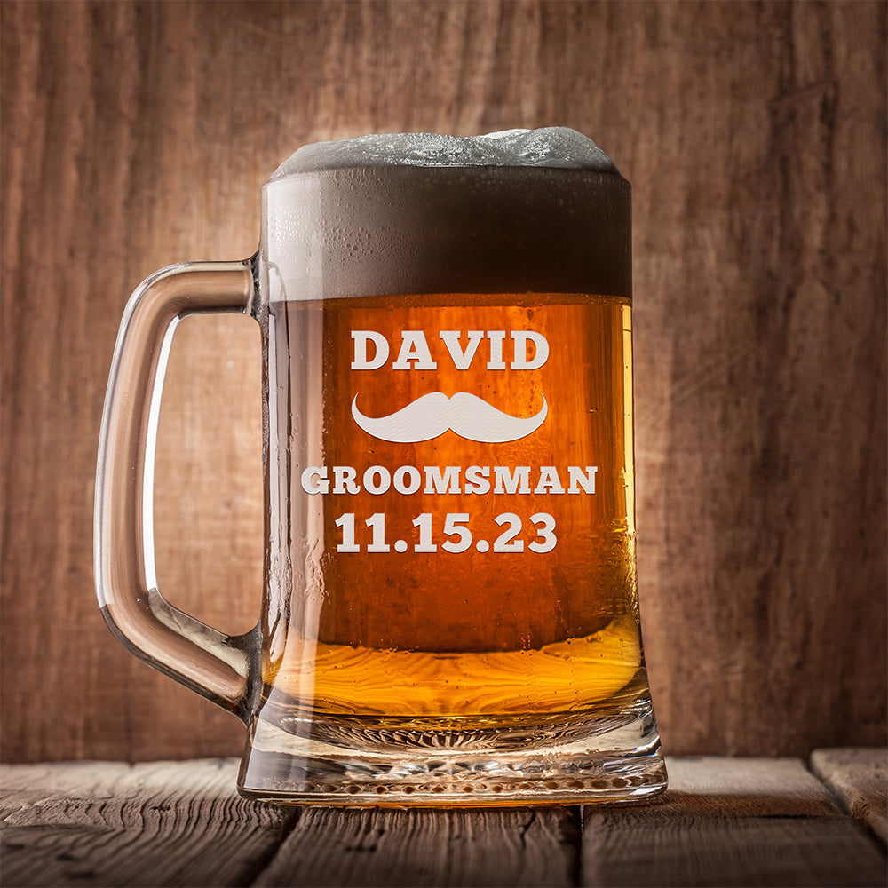 Personalized Beer Mug - "Moustache Groomsman"