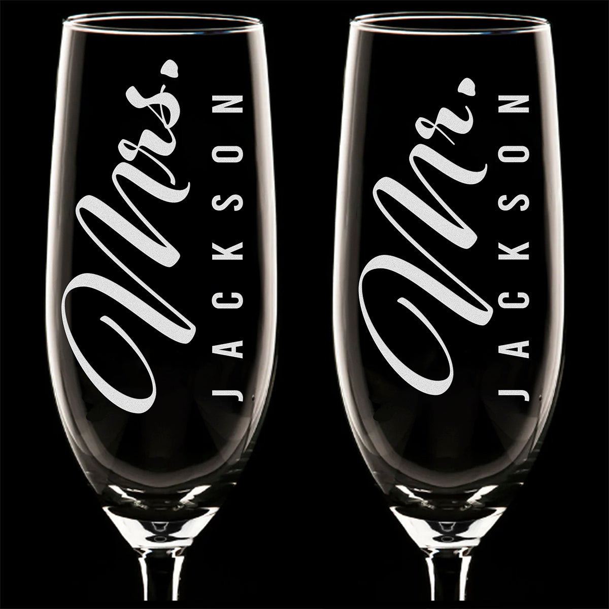 Personalized Champagne Flute Glass Set - "Mr & Mrs Vertical"