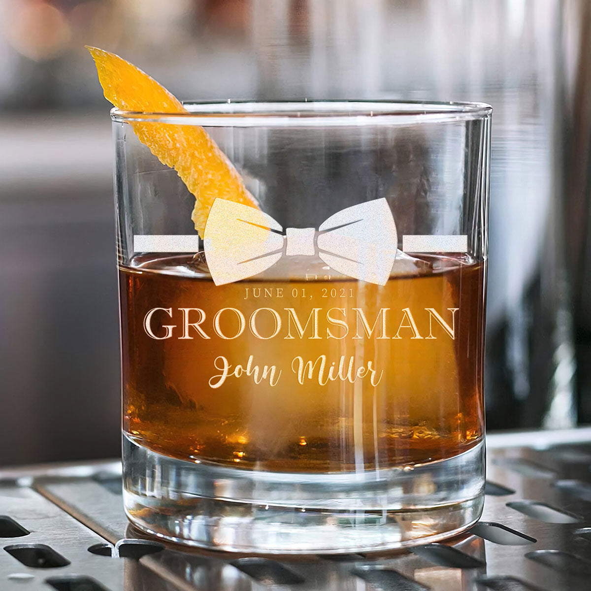 Personalized Whiskey Glass - "Groomsman Bowtie"