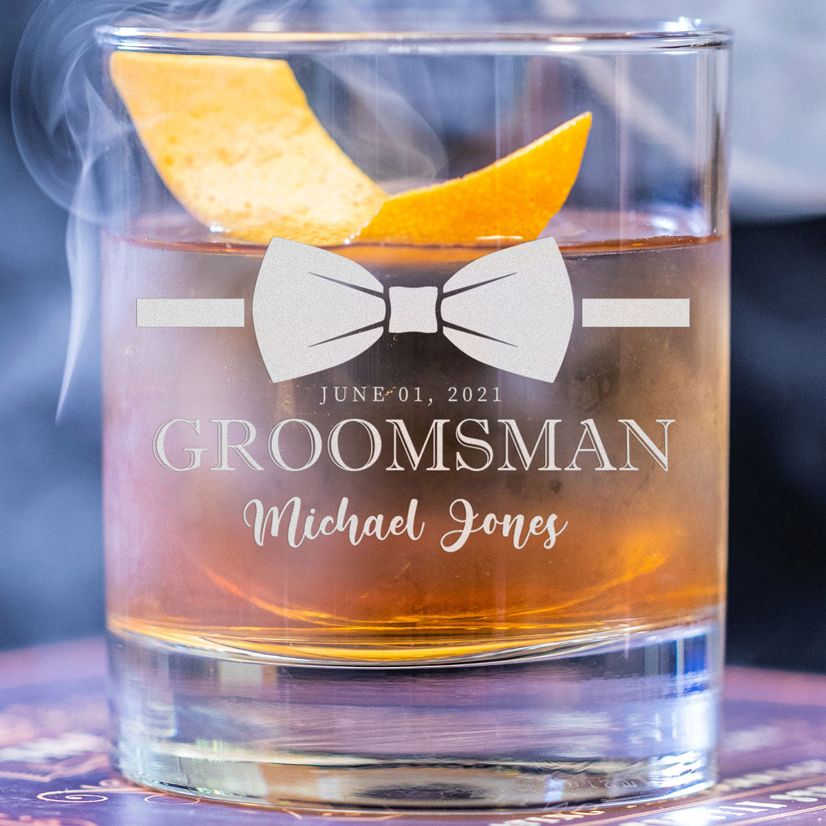 Personalized Whiskey Glass - "Groomsman Bowtie"