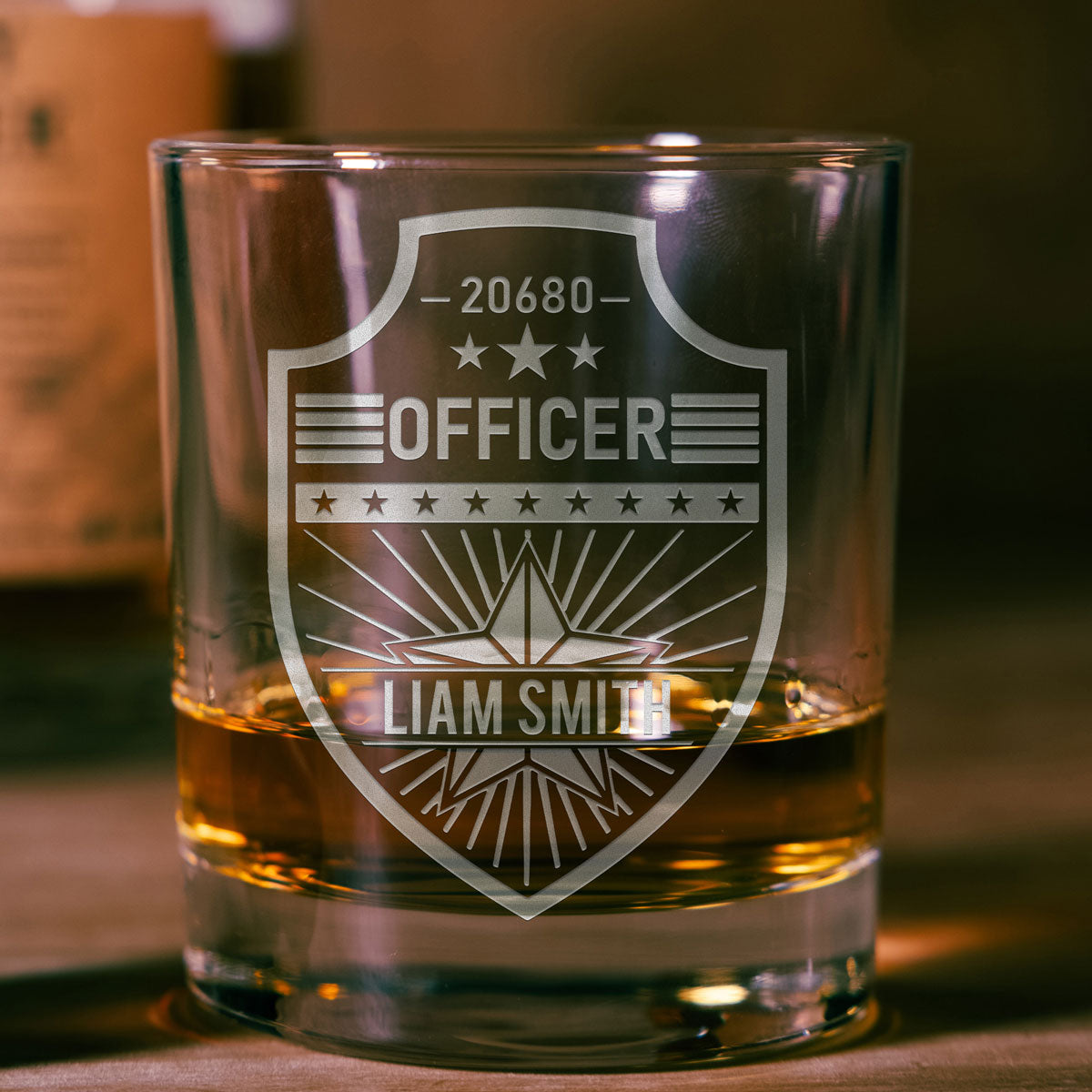 Personalized Whiskey Glass - "Police Badge"