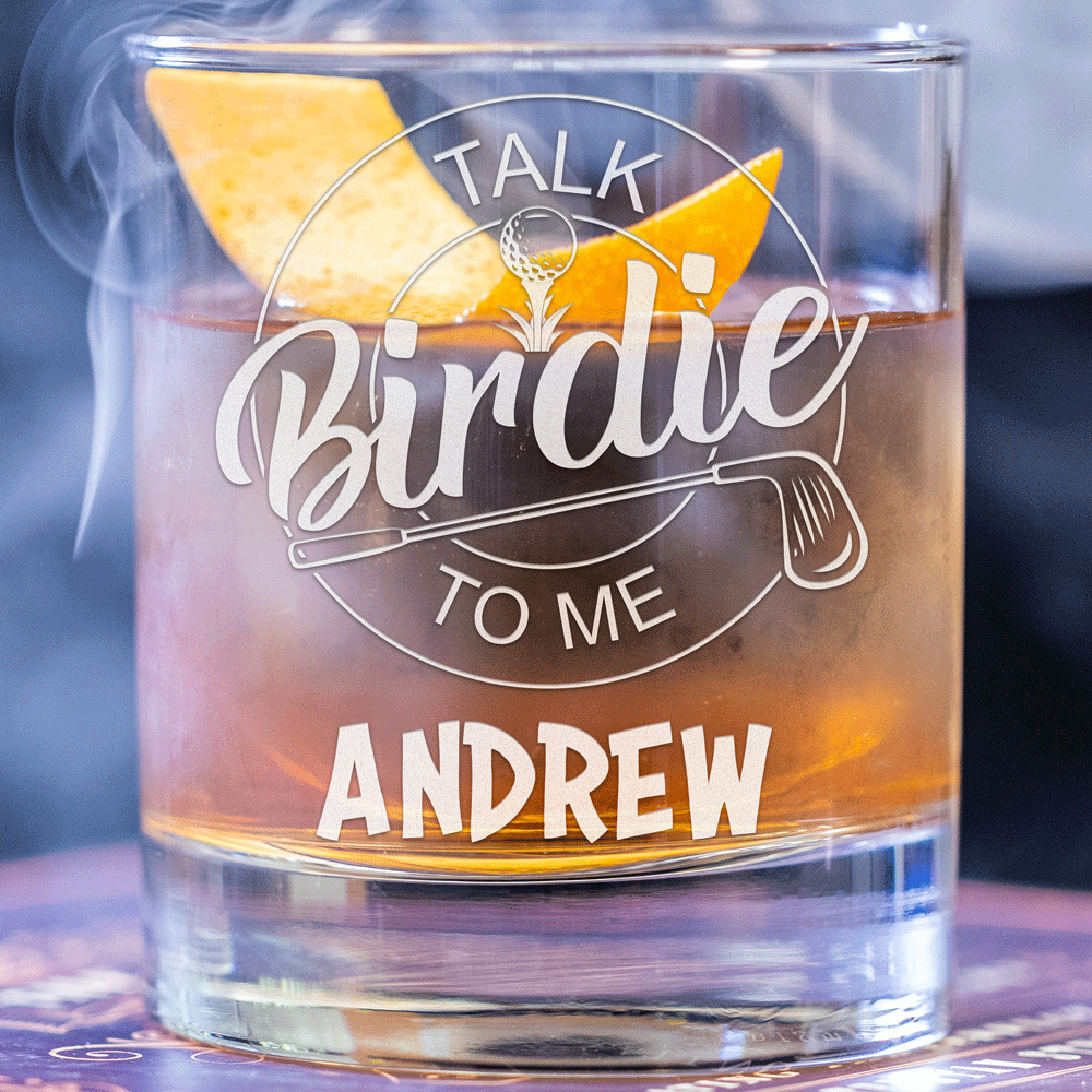 Personalized Whiskey Glass - "Talk Birdie To Me"