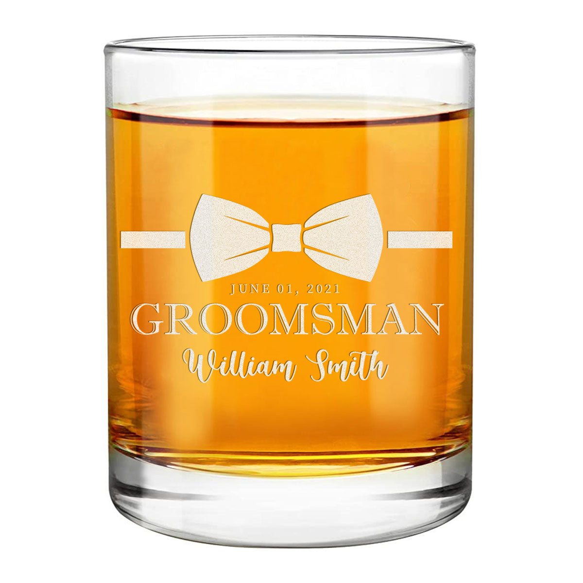 Personalized Whiskey Glass - "Groomsman Bowtie"