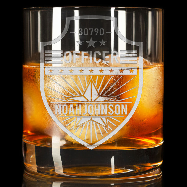 Personalized Whiskey Glass - "Police Badge"