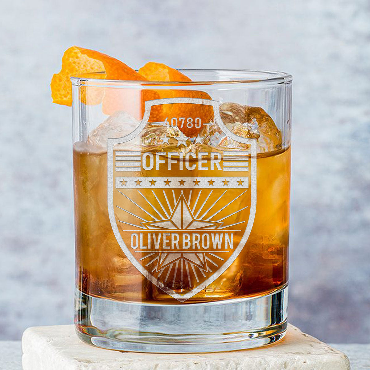 Personalized Whiskey Glass - "Police Badge"