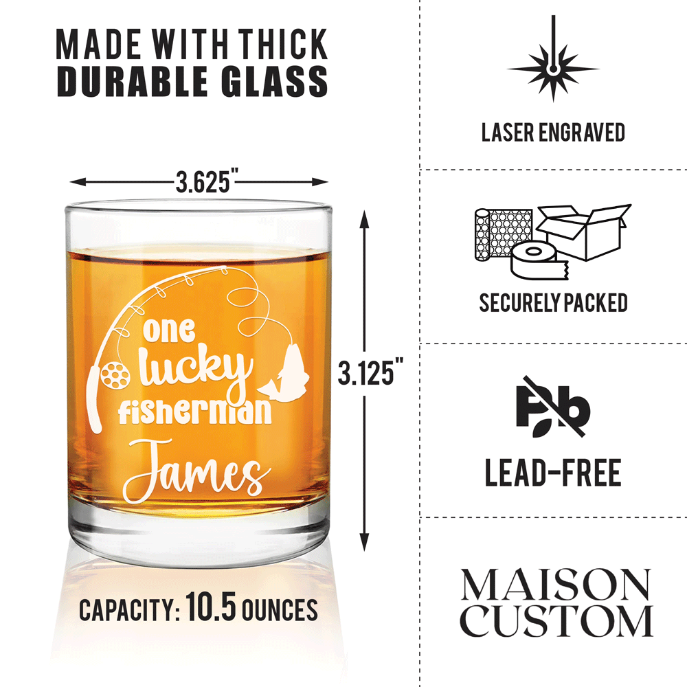 Personalized Whiskey and Wine Glass Set - Lucky Fisherman and his Best Catch