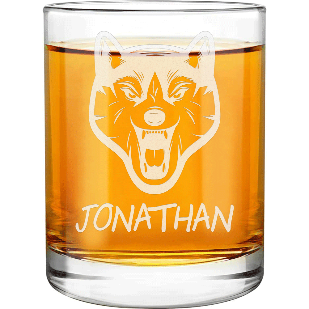 Personalized Whiskey Glass - "Wolf Head"