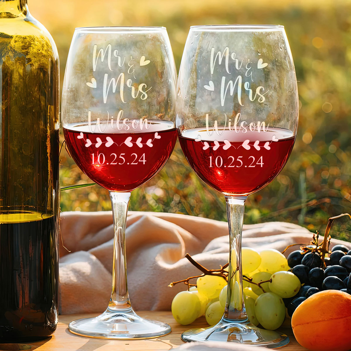 Personalized Wine Glass - "Mr & Mrs"