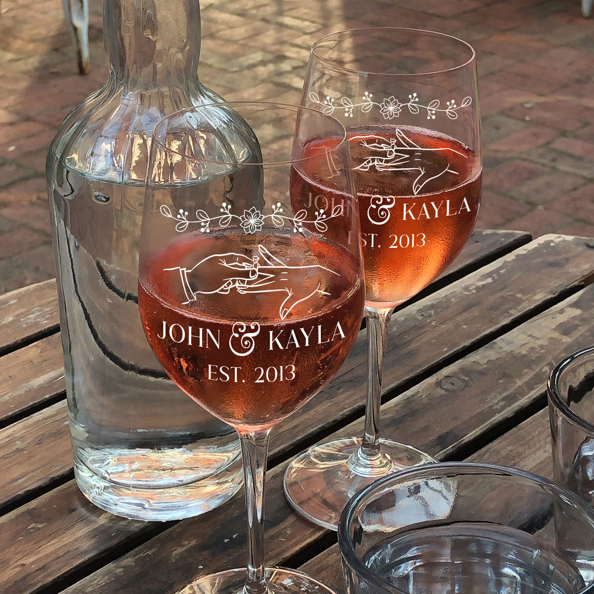 40th wedding anniversary edged wine bottle and wine glass Personalized Wine Glass Couple's Wedding Gift