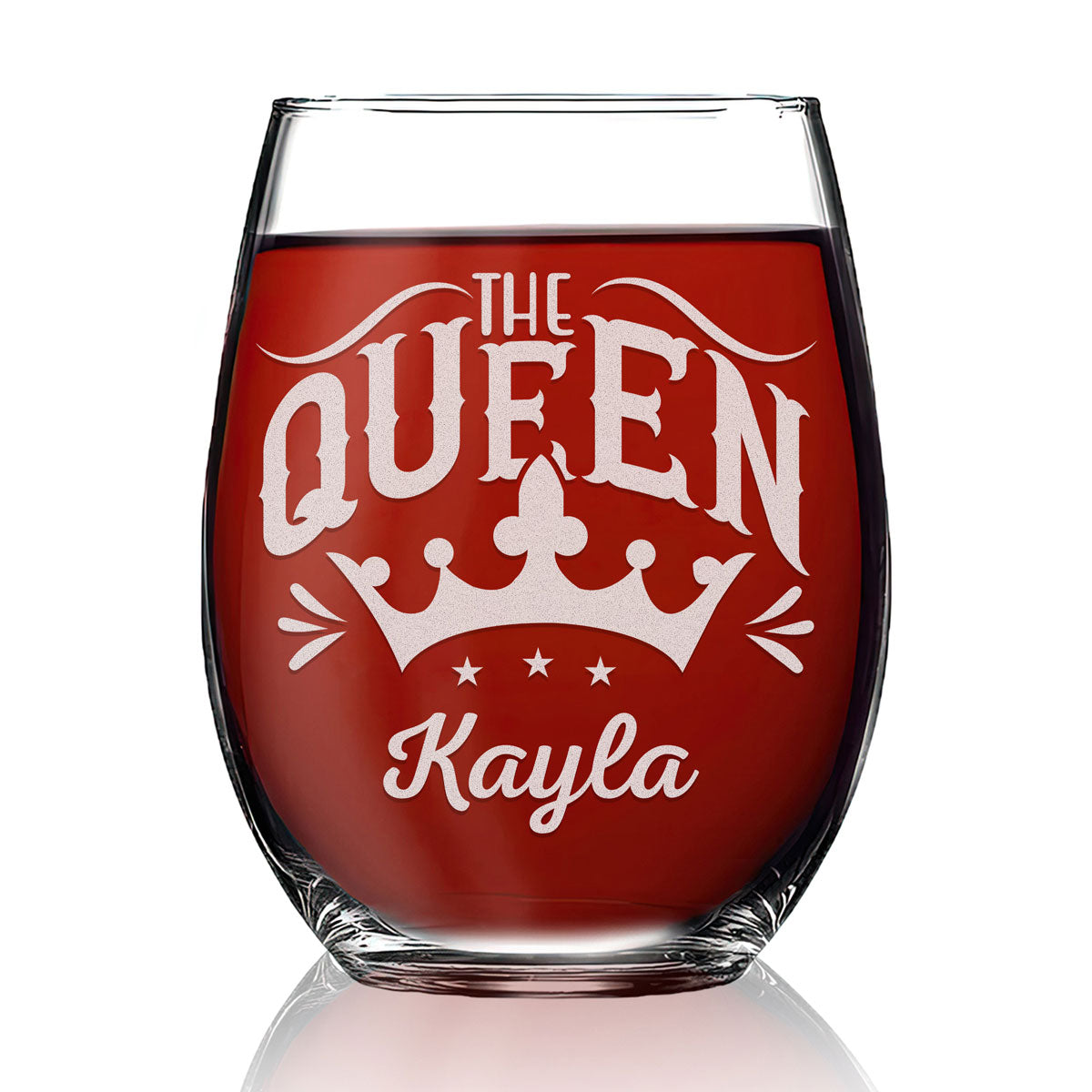 Personalized Stemless Wine Glass - "The Queen"