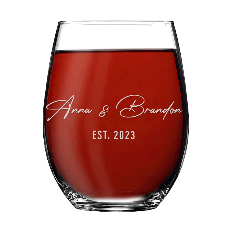 Personalized Stemless Wine Glass - "Couple's Names"