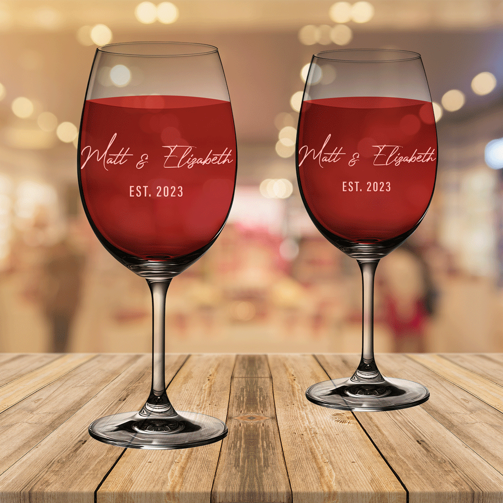 Verre à vin personnalisé - « Noms du couple » 