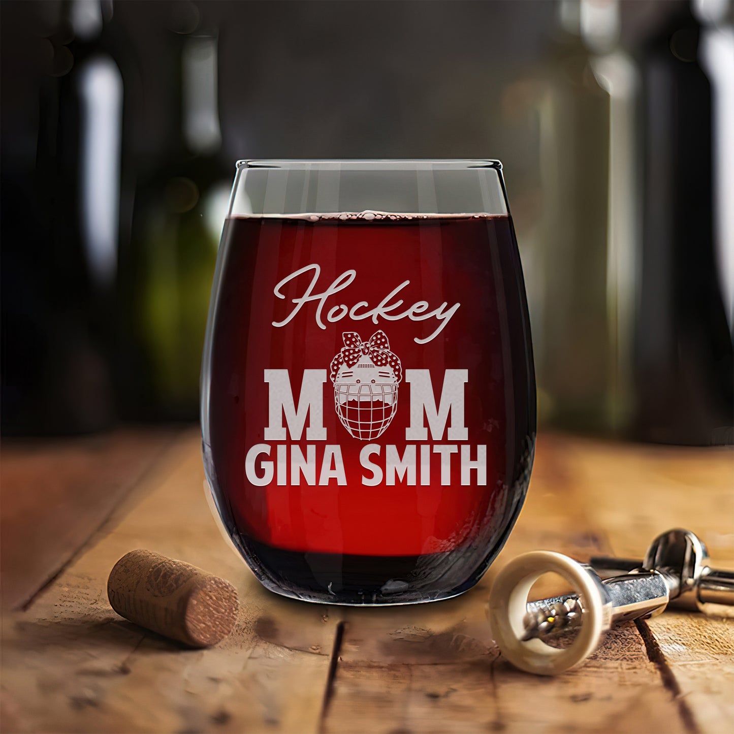 Personalized Stemless Wine Glass - Hockey Mom