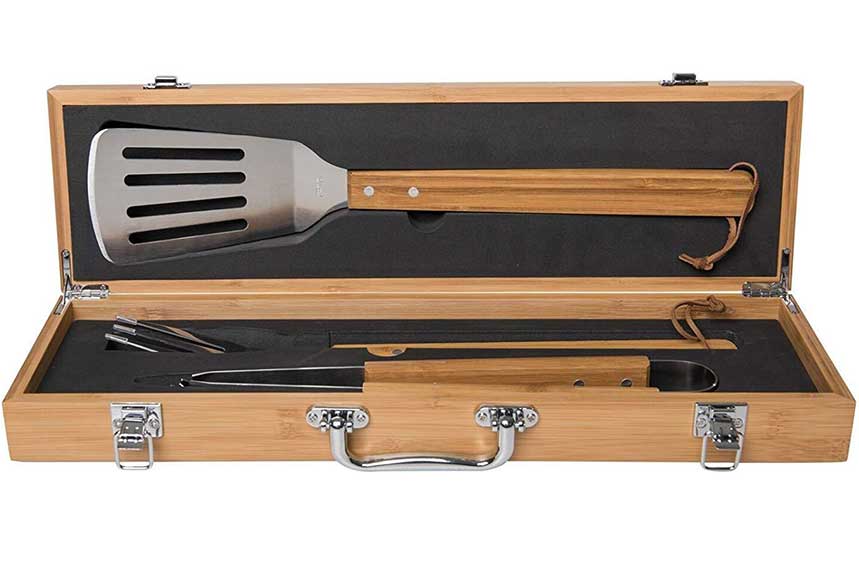 Grill Set with Spatula, Fork, Tongs in Custom Personalized Box